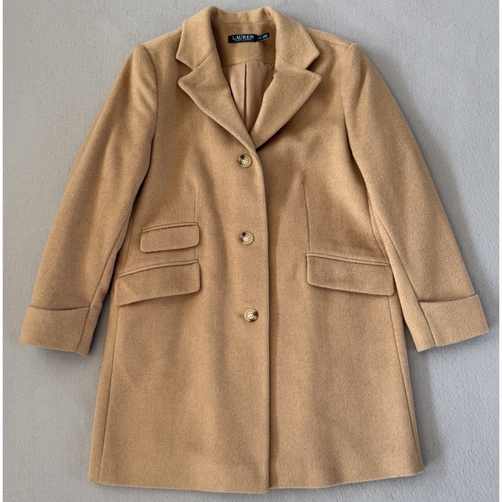 Lauren Ralph Lauren Camel Wool Blend Coat Women 12P Swing Jacket Classic Preppy